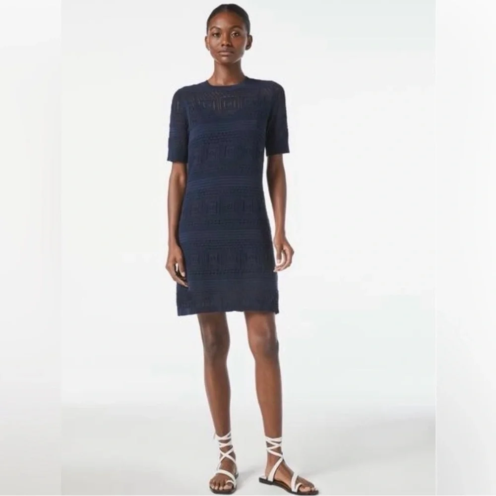 open knit mini dress Tove Hand Knit Flower Mini Dress - Blue